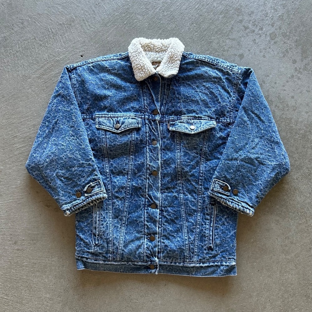 Vintage 80s Levis Sherpa Denim Jacket‎ Size Medium Distressed Trucker 70506 USA
